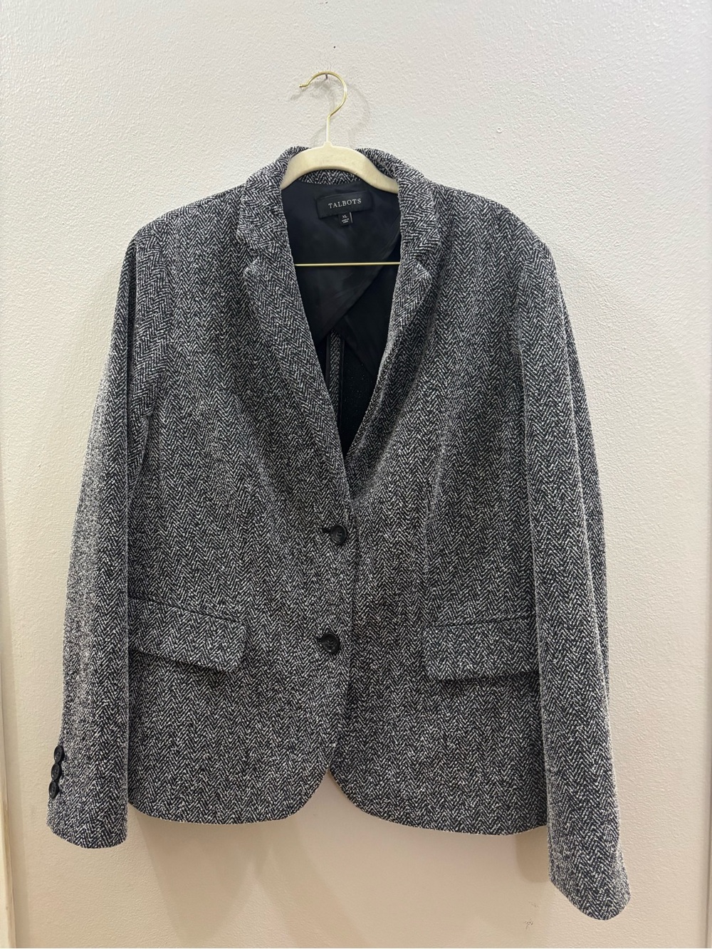 Talbots Black & White Herringbone Blazer